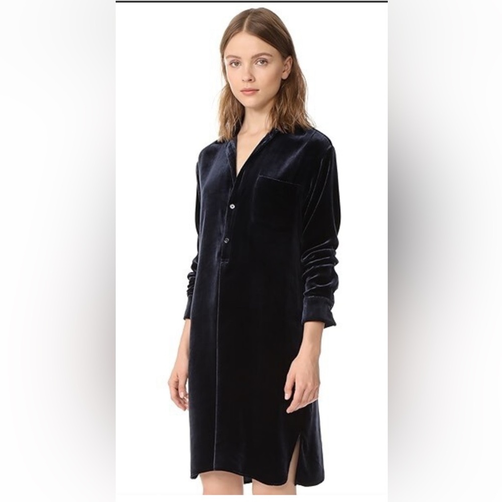 Vince Navy Blue Velvet Shirt Dress Midi Lenght Luxurious Comfy Fall English